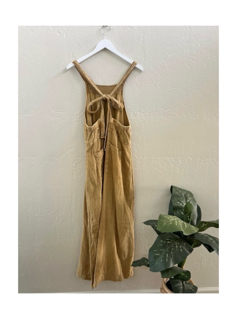 Free People Cyprus Ave Overalls in a golden mustard Wide Leg Cotton Gauze - Picture 2 of 11